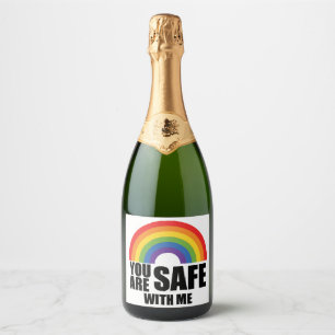 Du bist sicher bei mir LGBTQ Regenbogen Stolz Schaumweinetikett