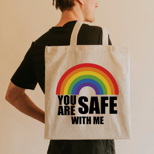 Du bist sicher bei mir LGBTQ Regenbogen Stolz Tragetasche