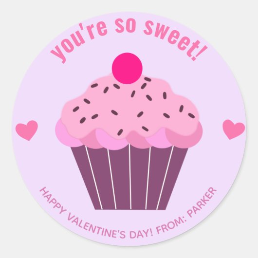 Du bist so süß - Niedlich Cupcake-Klasse Valentine Runder Aufkleber (Vorderseite)