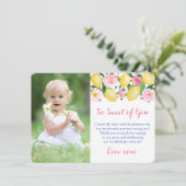 Du bist so süß Positano Lemons Pink Party Foto Dankeskarte (Stehend Vorderseite)