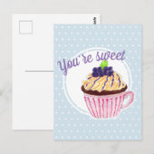 Du bist süß! Pfefferkuchen, blaue Polka-Punkte auf Postkarte (Vorne/Hinten)
