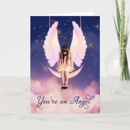 Du bist und Angel Celestial Swinging auf dem Mond Dankeskarte (Vorderseite)