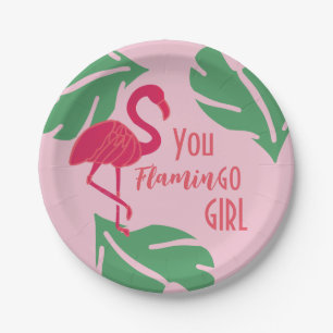 Du gehst zu Girl Tropical Pink Flamingo Pappteller