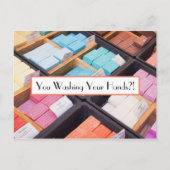 Du hast dir die Hände gewaschen?! Farbige französi Postkarte (Vorderseite)