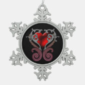 Du hast mein Herz (rot) Schneeflocken Zinn-Ornament (Vorderseite)