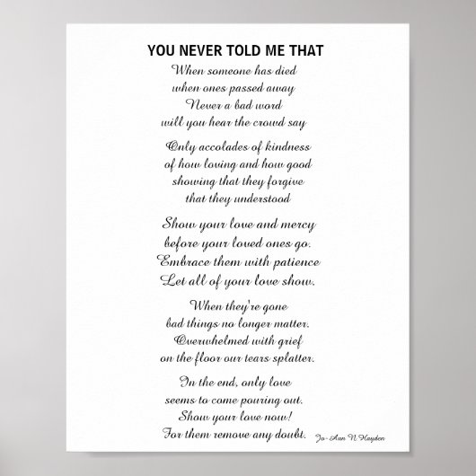 DU HAST MIR DIESES Gedicht NIE GESAGT Poster (Vorne)