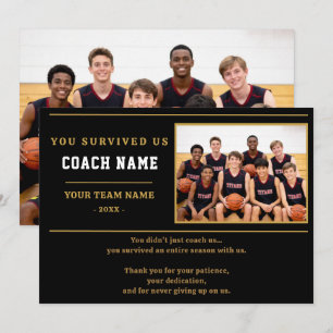 Du hast uns überlebt Coach Lustiges Foto Dankeskarte