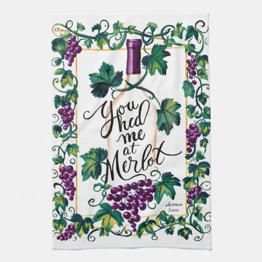 Du hattest mich bei Merlot Custom Lila Vino Geschirrtuch (Vertikal)