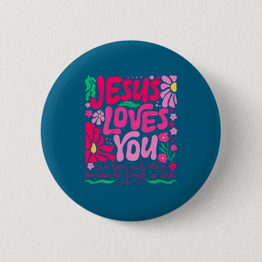 Du Jesus Boho Floral Religiöser Glaube Button (Vorderseite)