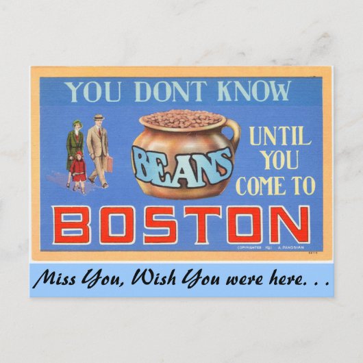 Du kennst Bohnen nicht, bis du nach Boston kommst Postkarte (Vorderseite)