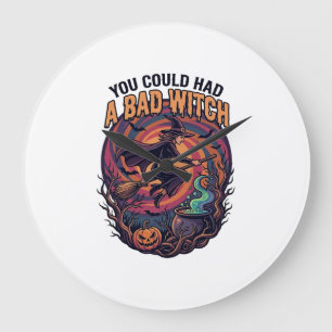 Du könntest eine böse Hexe Halloween fliegender Be Große Wanduhr
