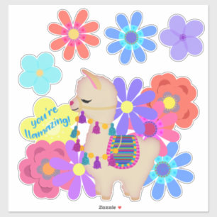 Du lachst!   Lama und Blume Aufkleber
