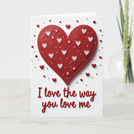 Du liebst mich Beaded Heart Karte (Vorderseite)