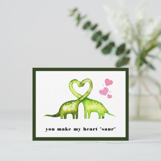 Du machst mein Herz "saur" | Niedlich Dinosaurier Postkarte (Stehend Vorderseite)