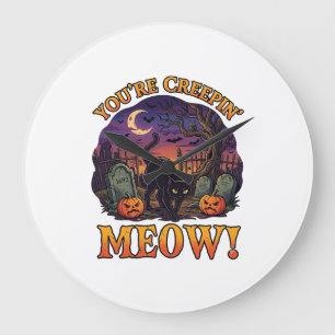 Du machst mir Angst Halloween schwarze Katze Kürbi Große Wanduhr