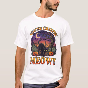 Du machst mir Angst Halloween schwarze Katze Kürbi T-Shirt