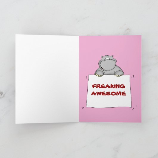 Du machst phantastisch - Hippo mit Schild. Dankeskarte (Innenseite)