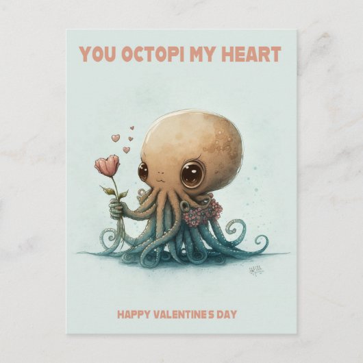 Du Octopi mein Herz, Valentinkarte Postkarte (Vorderseite)
