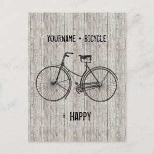 Du plus Fahrrad ergibt glückliches antikes Holzbre Postkarte