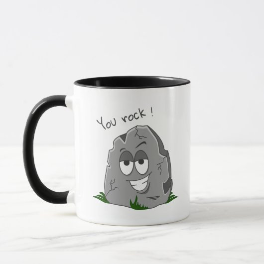 Du Rock! Funny Gray Cartoon Stone Tasse (Links)