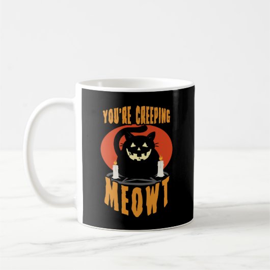 Du schleichst Meowt | Halloween Black Cat Puff Kaffeetasse (Links)