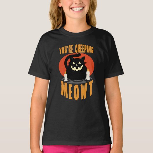 Du schleichst Meowt | Halloween Black Cat Puff T-Shirt (Vorderseite)