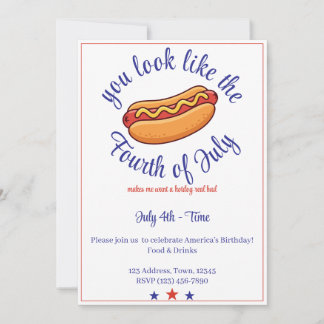 Du siehst aus wie der 4. Juli Hot Dog Party Einlad Einladung