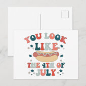 Du siehst aus wie der 4. Juli Hot Dog Patriotic Postkarte (Vorne/Hinten)