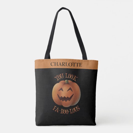 Du siehst Personalisiertes Halloween von Fa-Boo au Tasche (Rückseite)