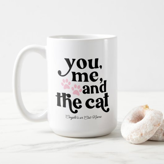 Du und ich Minimalistisch Cat Couple Kaffeetasse (Mit Donut)