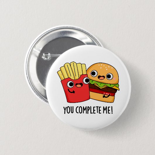 Du vervollständigst mich lustige Burger Fries Puff Button (Vorne & Hinten)