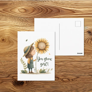Du wächst Mädchen Cottagecore Sonnenblumen Postkar Postkarte