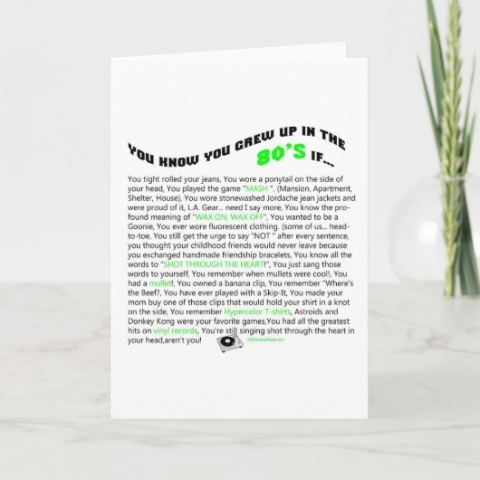 Du weißt, dass du in den 80er Jahren aufgewachsen  Karte (Vorderseite)