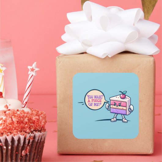 Du Will ein Stück von Me Cake Funny Niedlich Stick Quadratischer Aufkleber (Party)