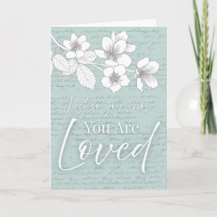 "Du wirst geliebt" Floral auf vintage-aqua Hinterg Karte