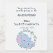 Du wirst Großeltern blaue Elefanten sein Weinetikett (Einzelnes Label)