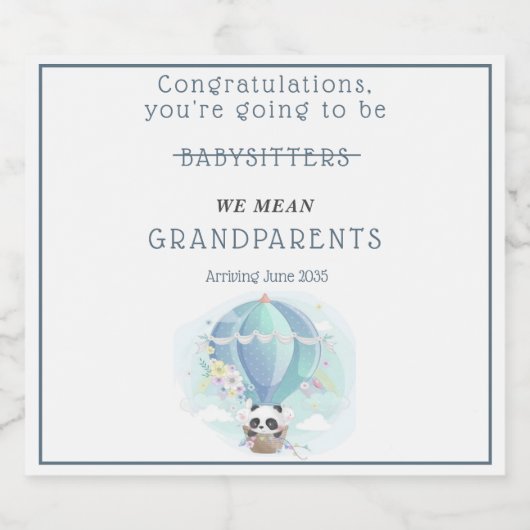 Du wirst Großeltern Panda Balloon sein Schaumweinetikett (Einzelnes Label)