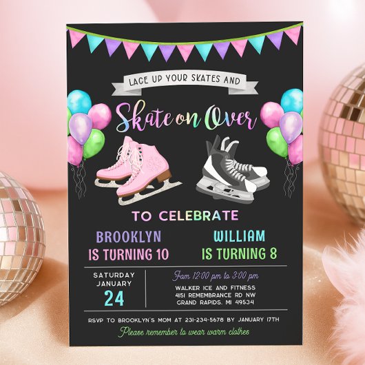 Dual Ice Skating Birthday Invitation Einladung