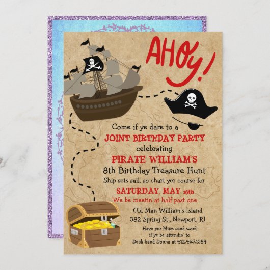 DUAL INVITE - Pirate und Mermaid Birthday Invite Einladung (Vorne/Hinten)