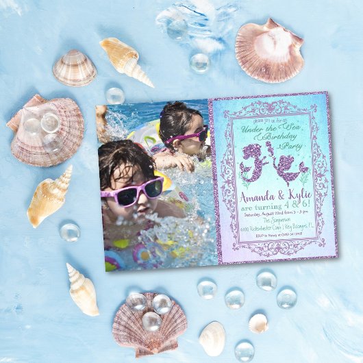 DUAL Mermaid Party Under Sea Birthday Card Einladung