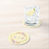 Dual Monogram Gold Frame w Blume Laurels Runder Pappuntersetzer (Vor Ort)