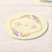 Dual Monogram Gold Frame w Blume Laurels Runder Pappuntersetzer (Angewinkelt)