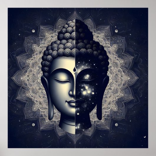 Dual Nature Buddha Mandala - Cosmic Zen Enlighten Poster (Vorne)