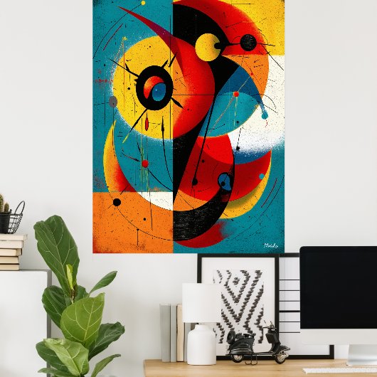 Dual Orbit – Mid-Century Geometric Symmetry Wall  Poster (Heimbüro)