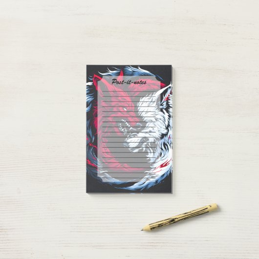 Dual Wild Lunar Wolf Post-it Klebezettel (Auf Schreibtisch)