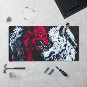 Dual Wild Lunar Wolf Schreibtischunterlage