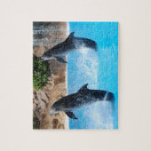 Duale Delphine mit Wasserfall Jigsaw Puzzle (Vertikal)