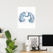 Duale Harmonie: Zwei Unikorne in Wasserfarbe Poster (Heimbüro)