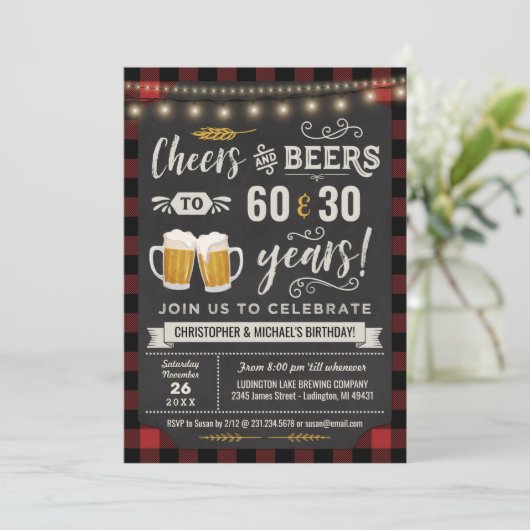 Duale Joint Cheers & Biers Einladung zum Geburtsta (Stehend Vorderseite)