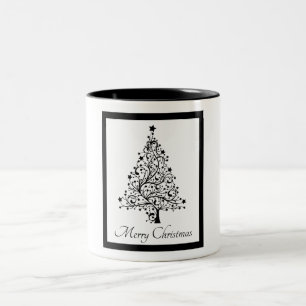 Duale Schwarz-Weiß-Minimalistische Weihnachtsbaum Zweifarbige Tasse